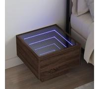 ULUYYUC Table de Chevet avec Miroir LED Infini 40 x 40 x 30 cm en Bois d'ingénierie chêne Marron et Verre, éclairage RVB personnalisé for Bedroom Salon et Bureau