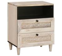 ULUYYUC Table de Chevet Beige 50x33x60 cm en Bois de manguier Massif, Style Rustique avec étagère, Petite Table de Nuit Robuste et Rangement Chambre, Console Bout de canapé Salon ou Bureau