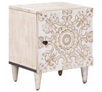 ULUYYUC Table de chevet blanche 40 x 33,5 x 46 cm en bois massif de manguier | Table de chevet élégante et table d'appoint pour chambre à coucher | Armoire moderne en bois de style maison de campagne