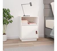 ULUYYUC Table de Chevet Blanche 40x34x55 cm en Bois de pin Massif, Petite Table de Nuit avec Porte réversible et Grand Rangement pour Chambre Salon Bureau