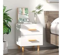 ULUYYUC Table de Chevet Blanche 40x35x47,5 cm en Bois d'ingénierie et Eucalyptus Massif, Deux Grands tiroirs avec poignées, Petit Meuble de Rangement scandinave pour Chambre Salon Bureau