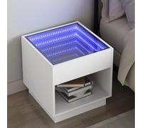 ULUYYUC Table de Chevet Blanche 50x50x50 cm avec Miroir LED Infini, Bois d'ingénierie et Verre, lumière RGB réglable, Surface Stable 40 kg, Petit Meuble de Rangement Chambre Salon Bureau