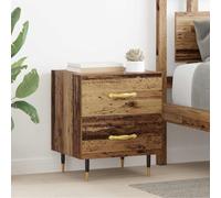 ULUYYUC Table de Chevet Bois Ancien 40x35x47,5 cm, Meuble Rangement 2 tiroirs en Bois d’ingénierie, Style Industriel Rustique, Stable et Compact pour Chambre Salon Bureau