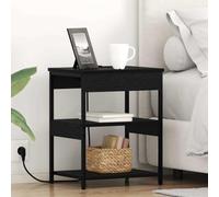 ULUYYUC Table de Chevet chêne Noir 41x31x51 cm Bois d'ingénierie avec Station de Charge intégrée 4 étagères Robustes Design Moderne pour Chambre Salon Bureau