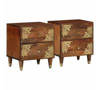 ULUYYUC Table de Chevet en Bois de Mangue Massif 40 x 33 x 46 cm, Look Contemporain avec tiroir, Surface texturée et Front Peint à la Main, Petit Meuble Rangement Chambre Salon Bureau