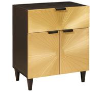 ULUYYUC Table de Chevet en Bois de manguier Massif 50 x 33 x 60 cm Noir et Or avec tiroir Doux Design Moderne pour Chambre Salon et Bureau