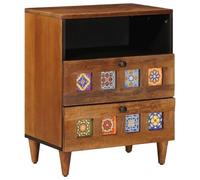 ULUYYUC Table de chevet en bois massif mangue 50 x 33 x 62 cm avec 2 tiroirs, buffet moderne pour chambre à coucher, marron, commode de chevet robuste pour petites et grandes pièces