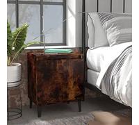 ULUYYUC Table de Chevet en chêne fumé 40x30x50 cm avec Pieds en métal, Style Industriel, Ouverture réversible Gauche/Droite, Rangement Discret, Montage Facile pour Chambre Salon Bureau