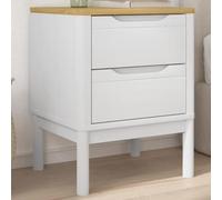 ULUYYUC Table de Chevet Floro Blanche 45x39x57 cm en Bois de pin Massif avec 2 tiroirs, Style scandinave Durable et Rangement Pratique pour Chambre Salon Bureau