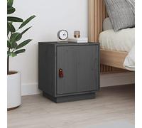 ULUYYUC Table de Chevet Gris 40x34x45 cm Bois de pin Massif avec Porte réversible, 2 Compartiments, poignée Similicuir, Dessus Robuste, Design élégant pour Chambre Salon Bureau