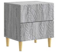 ULUYYUC Table de chevet gris sonoma 43 x 34,5 x 48 cm, console de chevet en bois avec 2 tiroirs et pieds en eucalyptus, table d'appoint pour chambre à coucher et salon