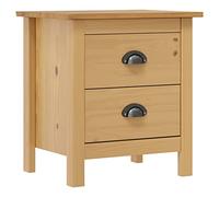 ULUYYUC Table de Chevet Hill 46x35x49,5 cm en Bois de pin Massif Marron Miel avec 2 tiroirs coulissants et poignées de Caste, Montage Rapide, Petite Table de Rangement pour Chambre, Salon ou Bureau