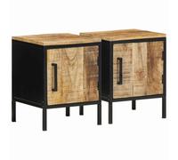 ULUYYUC Table de Chevet Industrielle 2 pcs en Bois de manguier Massif Marron et Noir 30 x 30 x 40 cm avec Rangement intégré, Style loft pour Chambre, Salon, Bout de canapé
