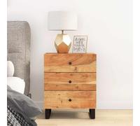 ULUYYUC Table de Chevet Industrielle 50x33x62 cm en Bois d’Acacia Massif et métal, 3 tiroirs, Surface Robuste, Rangement Chambre ou Salon, Petite Table de Nuit Durable pour lit 90-160 cm