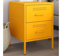ULUYYUC Table de Chevet Industrielle Jaune Moutarde 36x39x50,5 cm Acier avec 2 tiroirs, Solide et Facile à Nettoyer, Petite Table de Rangement pour lit, Salon ou Bureau