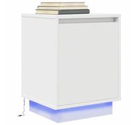 ULUYYUC Table de Chevet LED Blanc 38x34x50 cm Bois d'ingénierie stabile lumière RGB Personnalisable Rangement spacieux Design Moderne pour Chambre Salon Bureau