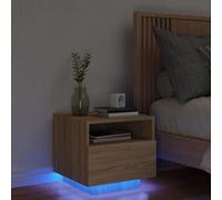 ULUYYUC Table de Chevet LED Chêne Sonoma 40x39x37 cm, Bois d'ingénierie Stable et éclairage RVB Ajustable, Petit Meuble Rangement Bureau ou Chambre pour lit, Salon et Bout de canapé