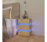 ULUYYUC Table de Chevet LED chêne Sonoma 45 x 35 x 67 cm Bois d'ingénierie Solide avec Rangement intégré et éclairage Tactile 5 V USB pour Chambre Salon Bureau
