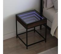 ULUYYUC Table de Chevet LED Infini chêne Marron 40x40x51 cm en Bois d'ingénierie et Acier, Ambiance RVB réglable, Structure Industrielle Robuste pour Chambre Salon et Bureau