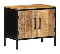 ULUYYUC Table de Chevet Marron Noir 50x30x45 cm en Bois de manguier Massif et Acier revêtu, étagère Rangement Porte charnière, Design Moderne Minimaliste pour Chambre Salon Bureau