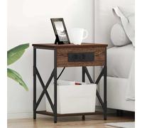 ULUYYUC Table de Chevet Moderne 41x31x51 cm Bois d'Ingénierie Chêne Marron avec Station de Charge Intégrée, Pieds Acier Stable, Rangement Étagère, Petit Meuble Chambre Salon Bureau