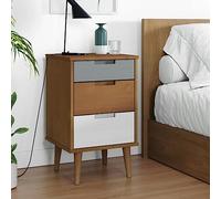 ULUYYUC Table de Chevet MOLDE en Bois de pin Massif 40x35x65 cm, Finition Vernis UV, 3 tiroirs, Style scandinave, Stable et Rangement Chambre, Petit Meuble Marron pour lit, Salon ou Bureau