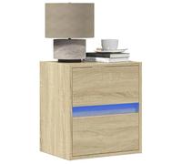 ULUYYUC Table de Chevet Murale chêne Sonoma 41x31x45 cm avec LED RVB, 2 tiroirs, Bois d'ingénierie Stable, plafonnier intégré, économie d’Espace pour Chambre Salon Bureau