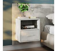 ULUYYUC Table de Chevet Murale Gris béton 48,5x32,5x80 cm en Bois d'ingénierie avec tiroir Rangement plafonnier, Design Flottant Moderne et Robuste pour Chambre Bureau et Salon