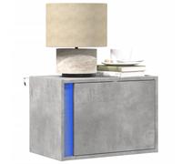 ULUYYUC Table de Chevet Murale Gris béton 50 x 31 x 35 cm en Bois d'ingénierie avec lumière LED RVB, Table de Nuit 1 tiroir, Console d'appoint Gain de Place pour Chambre Salon Bureau
