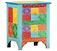 ULUYYUC Table de chevet peinte à la main 40 × 30 × 50 cm en bois massif de manguier avec 2 tiroirs, look rétro coloré, étagère stable, peu encombrante et massive pour chambre à coucher, chambre d'amis