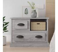 ULUYYUC Table de Chevet Sonoma Gris 60x39x45 cm en Bois d'ingénierie, Console avec 2 tiroirs et Compartiment Ouvert, Meuble de Rangement pour Chambre, Salon et Bureau