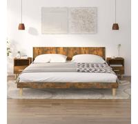 ULUYYUC Tables de Chevet 2 pcs Chêne Fumé 40x35x47 cm Bois d'Eucalyptus Solide Pieds Robustes Tiroir et Compartiment Moderne pour Chambre et Salon