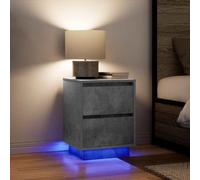 ULUYYUC Tables de Chevet 2 pcs Gris béton 38x34x50 cm avec LED RVB, Bois d ingénierie Stable, 2 tiroirs, Surface Robuste 60 kg, Design Moderne et Facile Entretien pour Chambre et Salon