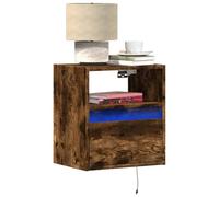 ULUYYUC Tables de Chevet murales 2 pcs chêne fumé 41x31x45 cm avec LED RGB, Bois d'ingénierie Stable, tiroir & Compartiment, plafonnier Mural pour Chambre, Salon, Bureau, Gain de Place