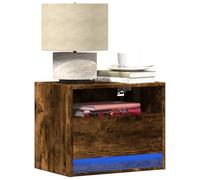 ULUYYUC Tables de Chevet murales 2 pcs chêne fumé 50x34x40 cm avec LED RVB réglable, Bois d'ingénierie Robuste et tiroir Gain de Place, Meuble Rangement Chambre pour lit, Salon et Bureau