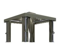 ULUYYUC Tonnelle de jardin 3 x 3 m avec panneaux latéraux, taupe | Design élégant à double toit pour le jardin, cadre en métal robuste et rideaux flexibles pour des moments privés en plein air