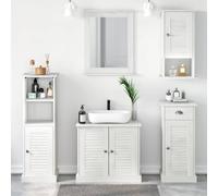ULUYYUC Vigo Ensemble de meubles de salle de bain 5 pièces en pin massif blanc vieilli 37 x 34 x 110 cm avec miroir et 12 tiroirs Armoire à médicaments robuste pour petites et petites salles de bains