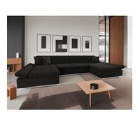 Ulys - canapé panoramique U - convertible avec coffres - 7 places - style contemporain - Noir