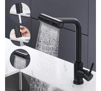 Ulytid Robinet Cuisine Noir Cascade, Mitigeur Cuisine avec Douchette Extractible 3 Modes de Réglage, Robinetterie Evier Cuisine Escamotable Rotatif à 360° en Acier Inoxydable, Finition Noir Mat