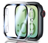 UM UNIQUEME pour Apple Watch S7/S8/S9 41 mm Coque, Coque en Verre Ultra-Mince Hard PC, Coque iWatch S7/S8/S9 41 mm Protection de l'écran tout Autour, HD Clear, Transparent-2 Pieces