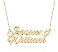 UMAGICBOX Collier Personnalisé avec Deux Noms et Cœur - Bijou en Argent Sterling ou Acier Inoxydable Plaqué Or, Cadeau pour Couples, Famille, Amis, Saint-Valentin, Anniversaires et Noël (Or)