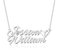UMAGICBOX Collier Personnalisé avec Deux Prénoms et Cœur - Bijou en Argent Sterling ou Acier Inoxydable, Cadeau pour Couples, Famille et Amis, Saint-Valentin, Anniversaires et Fêtes (Argent)