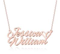 UMAGICBOX Collier Personnalisé Deux Prénoms avec Cœur - Argent Sterling ou Acier Inoxydable Plaqué Or Rose, Cadeau pour Couples, Famille, Amis, Saint-Valentin, Anniversaires (Or Rose)