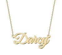 UMAGICBOX Magnifique collier avec nom personnalisé, choisissez parmi 14 styles de police, pendentif personnalisable en acier inoxydable plaqué or 18 carats et argent sterling, cadeau unique pour elle
