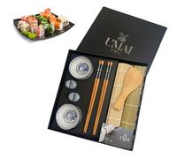 UMAI Kit Sushi | Kit pour faire des sushis à la maison | Set de sushis 2 tapis à sushis + palette + 2 jeux de baguettes + 2 bols de soja + 2 supports baguettes + QR livre de recettes