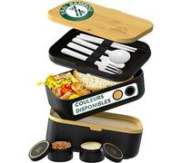 Umami Bento Lunch Box, 2 Pots à Sauce & Couverts en Bois Inclus, Lunchbox Micro-Ondable, Boîte à lunch Adulte, Boîte Repas Compartimentée, Boîte Bento Lunch Box, Bento Box
