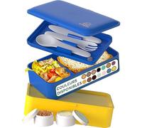 Umami Bento Lunch Box, Couverts & 2 Pots à Sauce Inclus, Boîte à Lunch Étanche, Lunchbox Adulte, Micro-Ondable, Boîte Repas Compartimentée, Bleu et Or, 1200 ml
