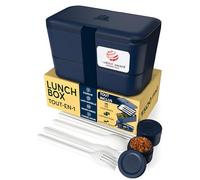Umami Bento Lunch Box, Couverts & 2 Pots à Sauce Inclus, Boîte Repas Encastrable, Lunchbox Micro-Ondable, Boîte à Lunch Adulte Compartimentée, Bento Box, Bleu Royal, 1500 ml