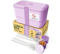 Umami Bento Lunch Box, Couverts & 2 Pots à Sauce Inclus, Boîte Repas Encastrable, Lunchbox Micro-Ondable, Boîte à Lunch Adulte Compartimentée, Bento Box, Violet Lavande, 1500 ml