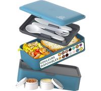 Umami Bento Lunch Box, Couverts & 2 Pots à Sauce Inclus, Boîte à Lunch Étanche, Lunchbox Adulte, Micro-Ondable, Boîte Repas Compartimentée, Bleu Denim, 1200 ml